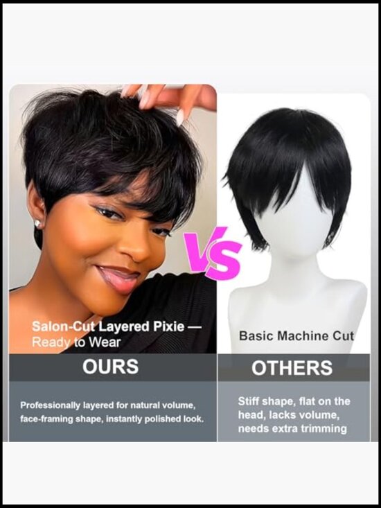 Pixie Cut Human Hair Wig Natural Look Glueless Bangs Beginner Friendly